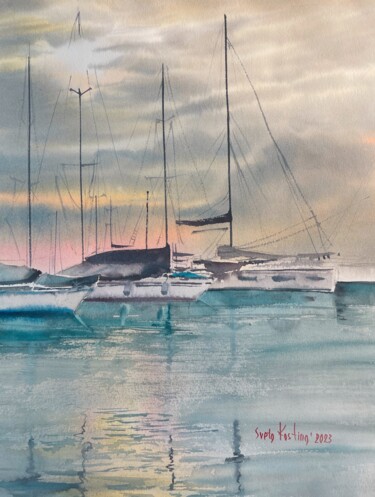 Painting titled "Summer sunset at ma…" by Svetlana Kostina, Original Artwork, Watercolor