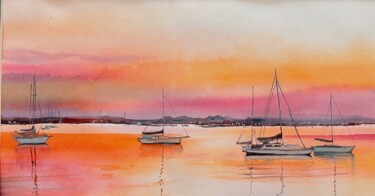 Картина под названием "Orange sunset" - Svetlana Kostina, Подлинное произведение искусства, Акварель