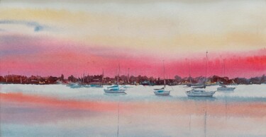 Картина под названием "Crimson sunset #2" - Svetlana Kostina, Подлинное произведение искусства, Акварель