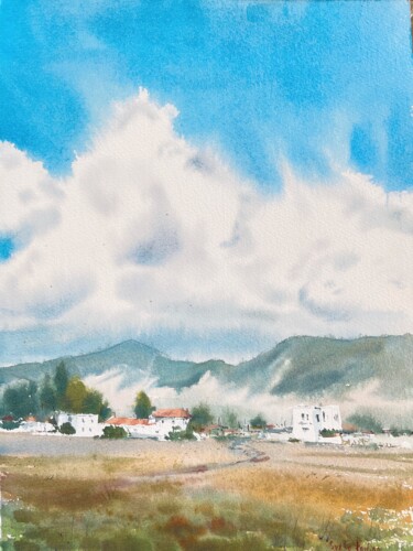 Painting titled "Cyprus landscape" by Svetlana Kostina, Original Artwork, Watercolor