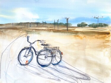 Drawing titled "Bicycle, evening st…" by Svetlana Kostina, Original Artwork, Watercolor