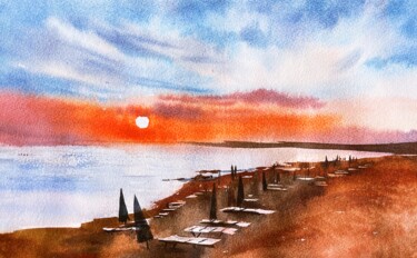 Картина под названием "Sunset mood in the…" - Svetlana Kostina, Подлинное произведение искусства, Акварель