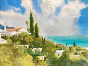 Peinture intitulée "View on Cyprus moun…" par Svetlana Kostina, Œuvre d'art originale, Aquarelle