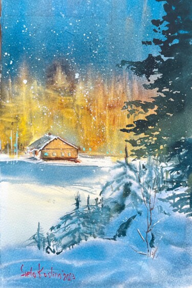 Ζωγραφική με τίτλο "Christmass fairy ta…" από Svetlana Kostina, Αυθεντικά έργα τέχνης, Ακουαρέλα