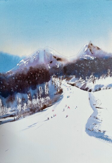 Malerei mit dem Titel "Winter joy" von Svetlana Kostina, Original-Kunstwerk, Aquarell