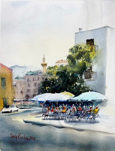 Pittura intitolato "Summer caffe, Kyren…" da Svetlana Kostina, Opera d'arte originale, Acquarello