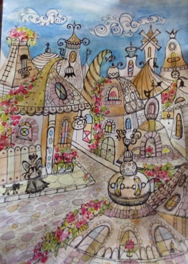 Рисунок под названием "Сказочный Город" - Светлана Ковкова, Подлинное произведение искусства, Шариковая ручка