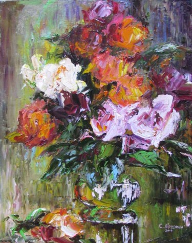 Картина под названием "Букет роз" - Svetlana Kruglov, Подлинное произведение искусства, Масло