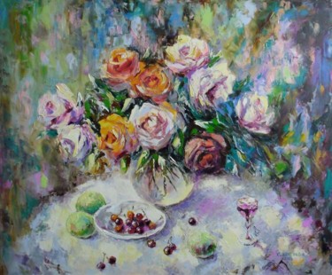 Painting titled "Спелые вишни" by Svetlana Kruglov, Original Artwork, Oil