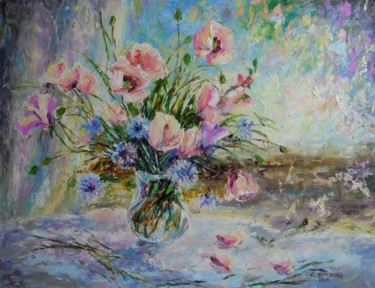 Painting titled "Розовые маки" by Svetlana Kruglov, Original Artwork, Oil