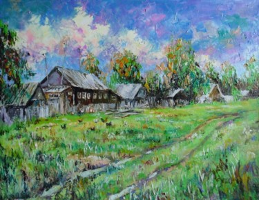 Painting titled "Летом в деревне" by Svetlana Kruglov, Original Artwork