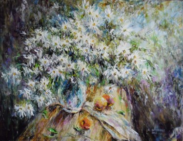 Картина под названием "Ромашки и персики" - Svetlana Kruglov, Подлинное произведение искусства