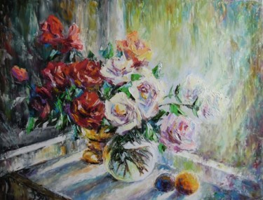 Картина под названием "Белые и алые розы" - Svetlana Kruglov, Подлинное произведение искусства