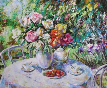 Peinture intitulée "Чай с клубникой" par Svetlana Kruglov, Œuvre d'art originale