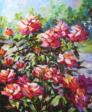 Painting titled "Красные розы в саду" by Svetlana Kruglov, Original Artwork