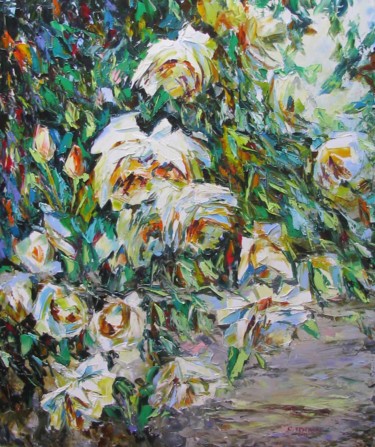 Ζωγραφική με τίτλο "Розовый сад" από Svetlana Kruglov, Αυθεντικά έργα τέχνης, Λάδι