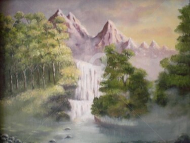Картина под названием "Водопад на рассвете" - Светлана Круговенкова, Подлинное произведение искусства, Масло