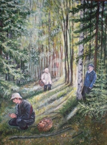 Картина под названием "Грибники" - Светлана Круговенкова, Подлинное произведение искусства