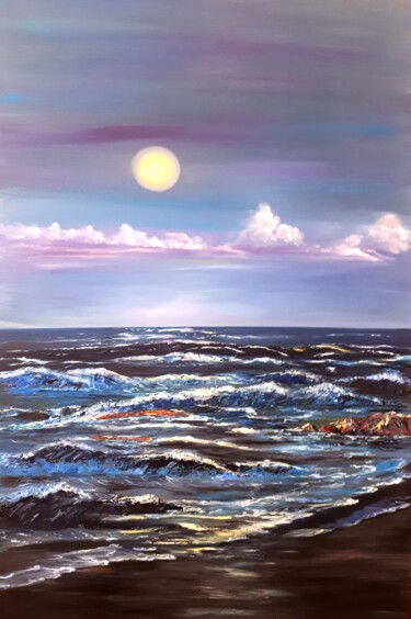 Картина под названием "Moonlit path on the…" - Svetlana Kunegina, Подлинное произведение искусства, Масло Установлен на Дере…