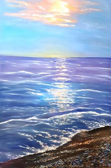 Картина под названием "120x80 Gentle sea" - Svetlana Kunegina, Подлинное произведение искусства, Масло Установлен на Деревян…