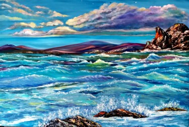 Painting titled "120x80 Beach. Sea" by Svetlana Kunegina, Original Artwork, Oil