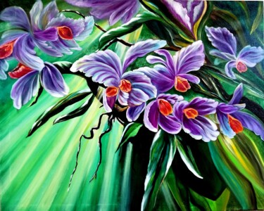 Картина под названием "orchids" - Svetlana Kunegina, Подлинное произведение искусства, Масло