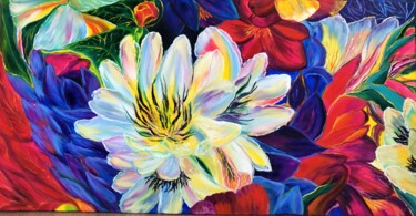 Painting titled "150х50 FLOWER GLADE" by Svetlana Kunegina, Original Artwork, Oil