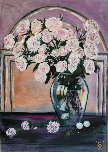 Schilderij getiteld "Roses" door Svetlana Kunegina, Origineel Kunstwerk, Olie
