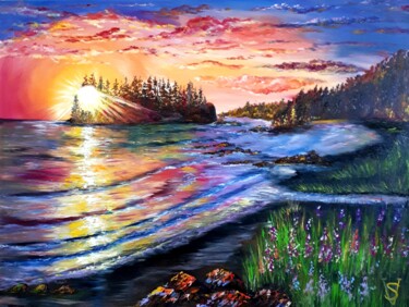 Painting titled "Sunset. Sea" by Svetlana Kunegina, Original Artwork, Oil