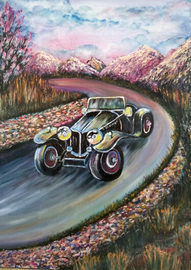 Malerei mit dem Titel "Retro car" von Svetlana Kunegina, Original-Kunstwerk, Öl