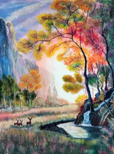 Pintura intitulada "The setting sun" por Svetlana Kunegina, Obras de arte originais, Óleo