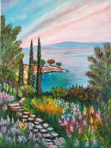 Malerei mit dem Titel "sea shore" von Svetlana Kunegina, Original-Kunstwerk, Öl