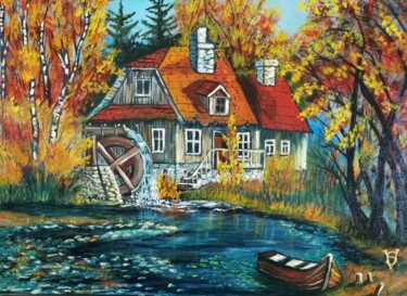 Malarstwo zatytułowany „70x50 autumn landsc…” autorstwa Svetlana Kunegina, Oryginalna praca, Olej