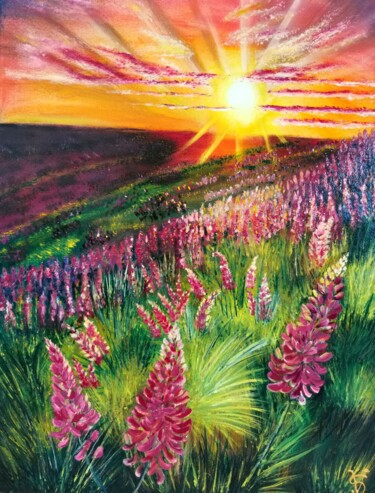 Schilderij getiteld "70 x 50 Flower Mead…" door Svetlana Kunegina, Origineel Kunstwerk, Olie