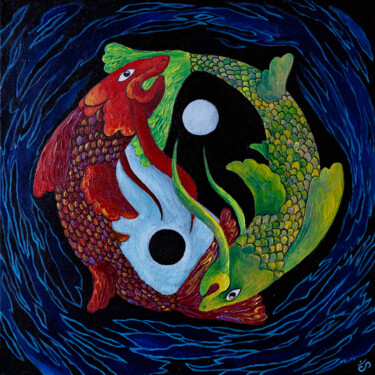 Malerei mit dem Titel "Yin Yang fish" von Svetlana Lebedeva, Original-Kunstwerk, Öl