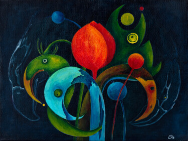 Malerei mit dem Titel "Bouquet of birds" von Svetlana Lebedeva, Original-Kunstwerk, Öl