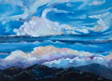Painting titled "Cloudy" by Svetlana Lebedeva, Original Artwork, Oil Mounted on Wood Stretcher frame