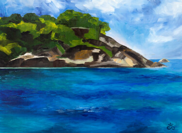 Картина под названием "Island in the sea." - Svetlana Lebedeva, Подлинное произведение искусства, Масло Установлен на картон