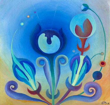 Картина под названием "Moonflowers" - Svetlana Lebedeva, Подлинное произведение искусства, Масло Установлен на картон