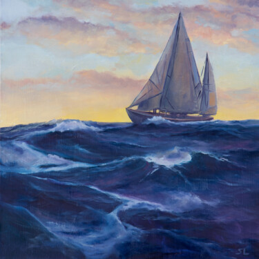 Peinture intitulée "On the waves" par Svetlana Lebedeva, Œuvre d'art originale, Huile Monté sur Châssis en bois