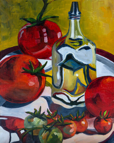 Painting titled "Still life with tom…" by Svetlana Lebedeva, Original Artwork, Oil Mounted on Wood Stretcher frame