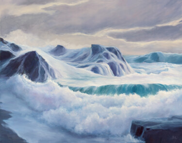 Painting titled "Stormy Sea" by Svetlana Lebedeva, Original Artwork, Oil
