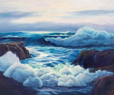 Painting titled "Blue ocean" by Svetlana Lebedeva, Original Artwork, Oil Mounted on Wood Stretcher frame
