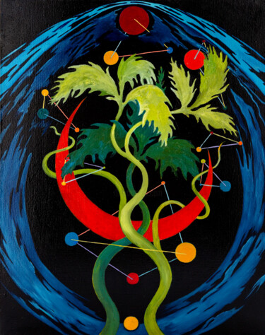 Картина под названием "Mysterious flowers" - Svetlana Lebedeva, Подлинное произведение искусства, Масло Установлен на Деревя…