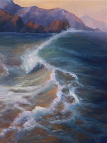 Painting titled "Wave" by Svetlana Lebedeva, Original Artwork, Oil Mounted on Wood Stretcher frame