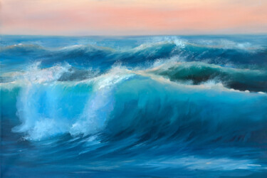 Painting titled "Blue waves" by Svetlana Lebedeva, Original Artwork, Oil Mounted on Wood Stretcher frame