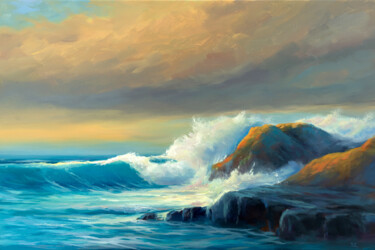 Painting titled "The wave" by Svetlana Lebedeva, Original Artwork, Oil Mounted on Wood Stretcher frame