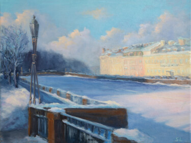 Картина под названием "On the embankment o…" - Svetlana Lebedeva, Подлинное произведение искусства, Масло Установлен на Дере…