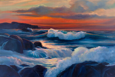 Painting titled "Bright sunset" by Svetlana Lebedeva, Original Artwork, Oil Mounted on Wood Stretcher frame