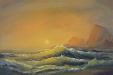 Painting titled "Golden sunset" by Svetlana Lebedeva, Original Artwork, Oil Mounted on Wood Stretcher frame